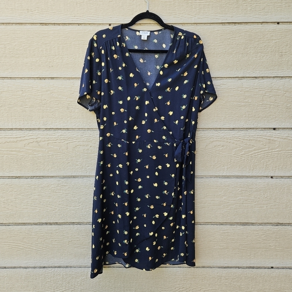 J. Crew Factory navy wrap dress with lemon print size 16